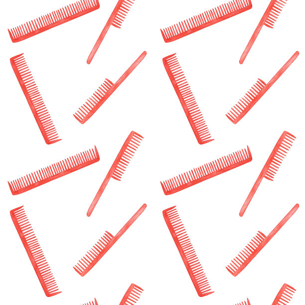 无缝图案的红色毛刷在白色背景。水彩手绘插图。完美的女性印刷，理发设计。图片下载