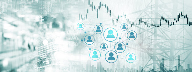 人网和企业股票市场和抽象线蓝黑白金属工业技术旗帜的背景图片下载