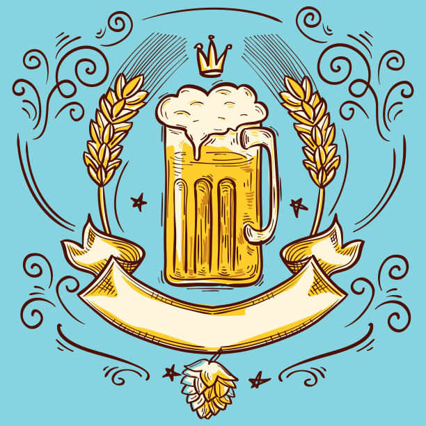 啤酒杯装饰画的徽章图片下载
