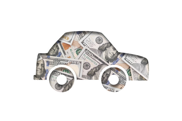 纸制汽车，上面印着美元钞票图片下载