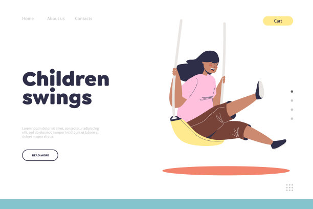 儿童秋千概念登陆页与可爱有趣的女孩孩子玩秋千图片下载