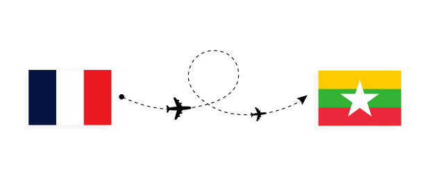 航班和旅行从法国到缅甸的客机旅行概念图片下载
