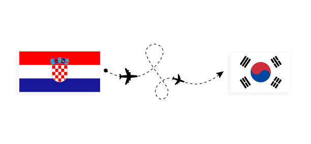 飞行和旅行从克罗地亚到韩国乘客机的旅行概念图片下载