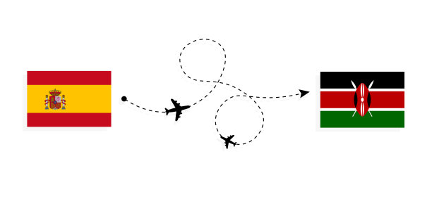 飞行和旅行从西班牙到肯尼亚的客机旅行概念图片下载