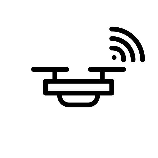 具有无线控制的飞行无人机。简约的线条艺术图标。像素完美，可编辑的描边图标图片下载