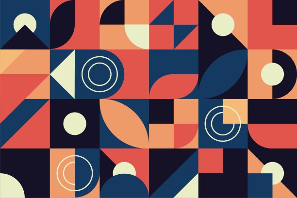 几何极简艺术作品海报与简单的形状和数字。抽象图案设计在斯堪的纳维亚风格的网页横幅，商务展示，品牌包装，织物印刷，壁纸图片下载