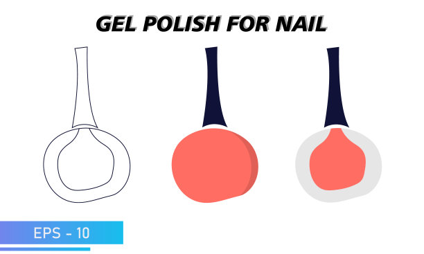 一瓶指甲油。一个简单的罐子，一个透明的彩色罐子和一个轮廓线。美容时尚沙龙用品及材料。矢量插图。图片下载