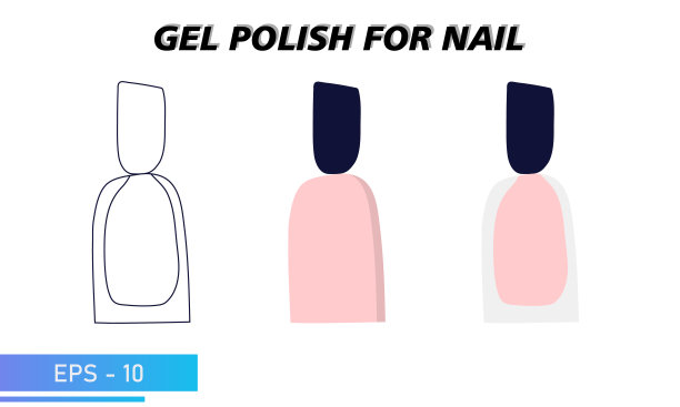 一瓶指甲油。一个简单的罐子，一个透明的彩色罐子和一个轮廓线。美容时尚沙龙用品及材料。矢量插图。图片下载