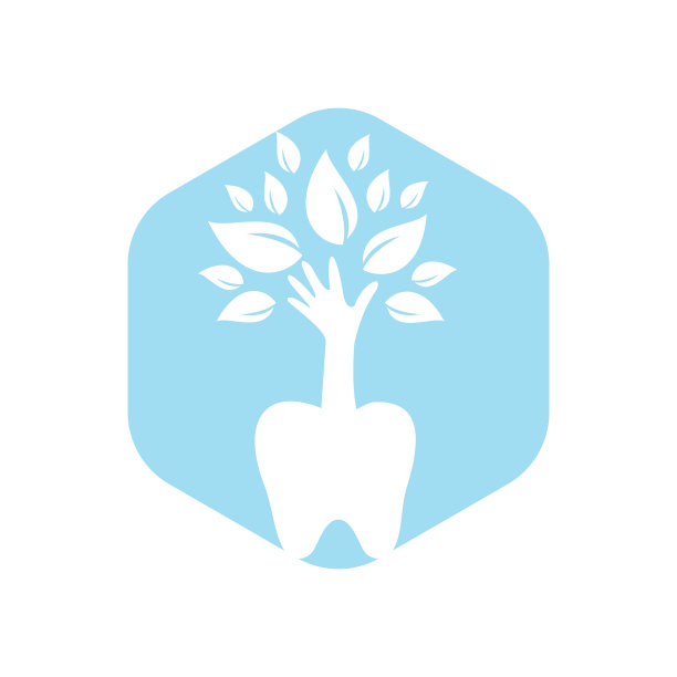 牙科护理矢量标志模板。牙齿和手树图标设计。图片下载