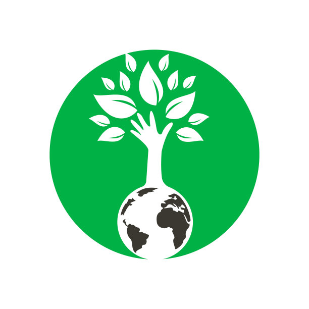 地球仪和手树矢量标志设计。生态与可持续的概念。图片下载