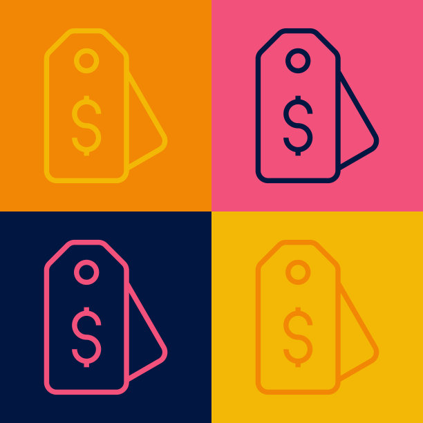 波普艺术线价格标签与美元图标孤立的颜色背景。徽章的价格。以美元符号销售。折扣促销标签。向量图片下载