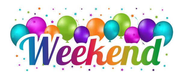 周末聚会旗帜-彩色矢量插图与气球和彩纸星星图片下载