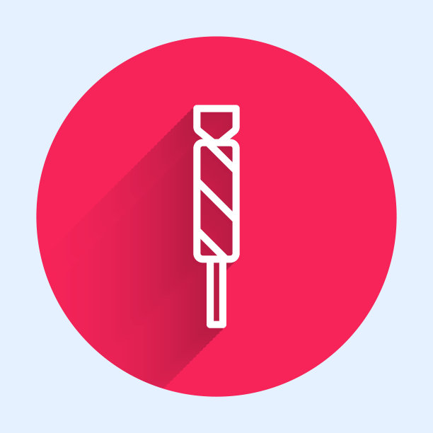 白线糖果图标孤立与长阴影。红色圆圈按钮。向量图片下载