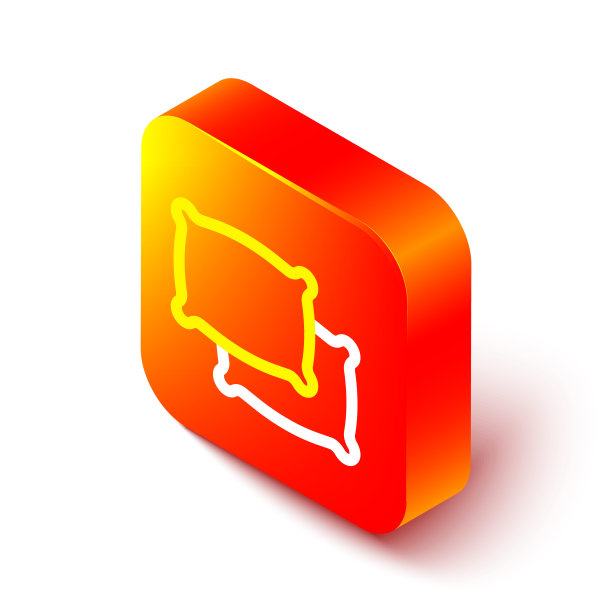 等距线矩形枕头图标孤立在白色背景上。缓解的迹象。橙色平方按钮。向量图片下载