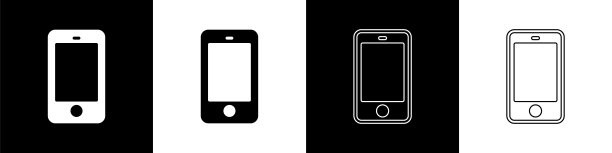 设置智能手机，手机图标孤立在黑白背景。向量图片下载