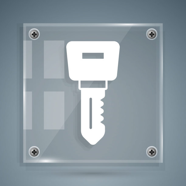 白色酒店门锁图标孤立在灰色背景上。方形玻璃面板。向量图片下载