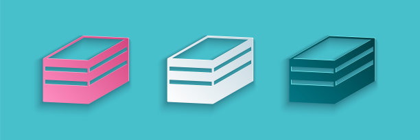 纸切蛋糕图标孤立在蓝色背景。生日快乐。纸艺术风格。向量图片下载