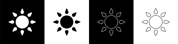 设置太阳图标孤立在黑白背景上。向量图片下载
