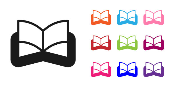 黑色古老的魔法书与炼金术食谱和神秘咒语和魔法图标孤立在白色背景上。设置图标丰富多彩。向量图片下载