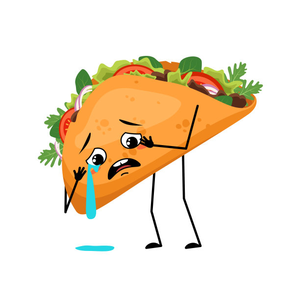 可爱的角色墨西哥玉米卷带着哭和泪的情绪，悲伤的脸图片下载