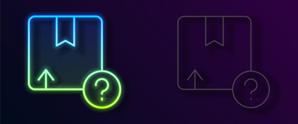 发光霓虹灯线纸箱纸箱图标孤立在黑色背景。盒子，包裹，包裹标志。交付和包装。向量图片下载