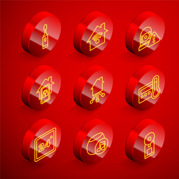 设置线路电动牙刷、带wi-fi的智能家居、铃声、移动智能、恒温器和语音助手图标。向量图片下载