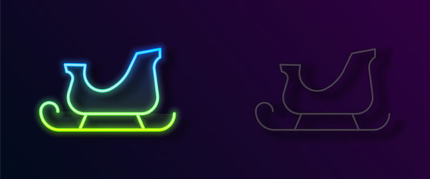 发光的霓虹灯圣诞老人雪橇黑色背景矢量图标图片下载