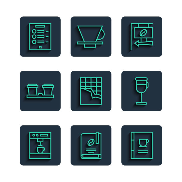 设置线咖啡机，书籍，街头招牌咖啡，巧克力棒，杯子，菜单和爱尔兰图标。向量图片下载