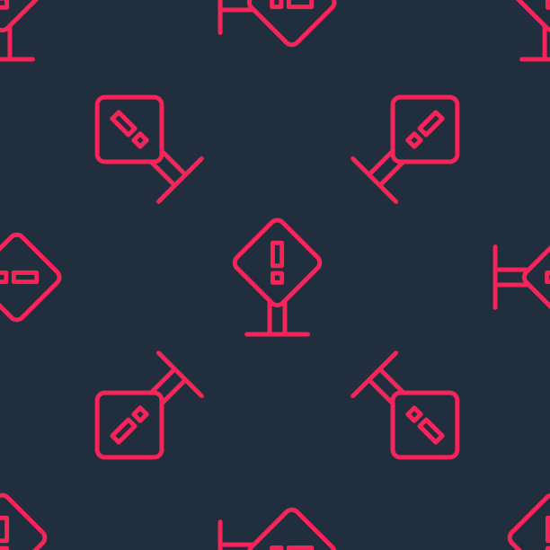 红线感叹号在正方形框架图标孤立无缝模式上的黑色背景。危险警告标志，小心、注意、危险警告重要标志。向量图片下载