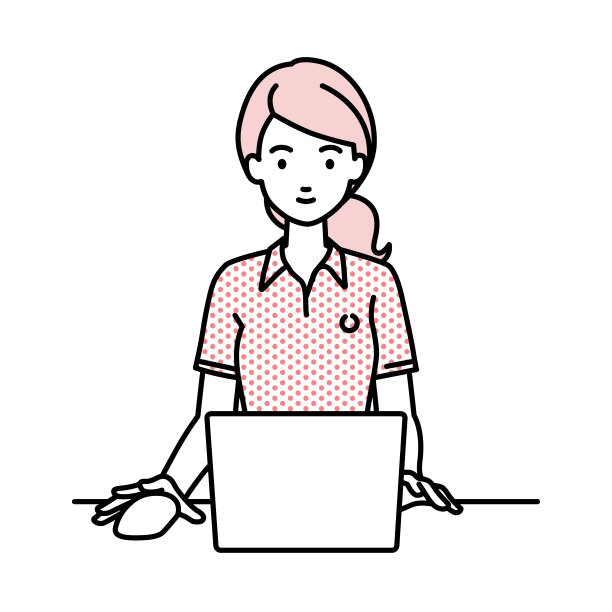 一个穿着polo衫的女人在她的办公桌前使用笔记本电脑图片下载