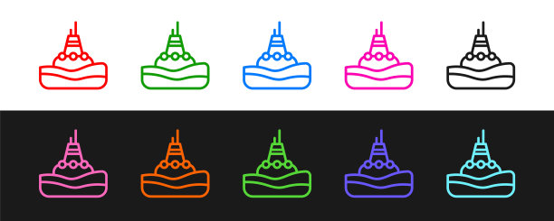 设置线浮动浮标上的海图标孤立在黑白背景上。向量图片下载