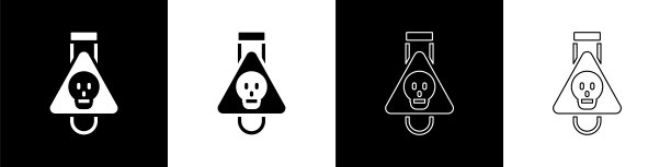 设置瓶子与药水图标孤立在黑白背景上。有魔力药水的烧瓶。快乐的万圣节派对。向量图片下载