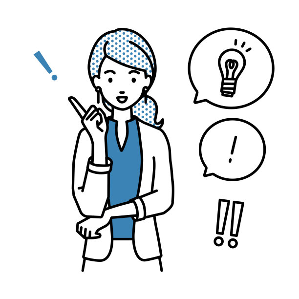 一个女人在工作夹克的风格得到一个伟大的想法站在指向手势灯泡和感叹号设置图片下载