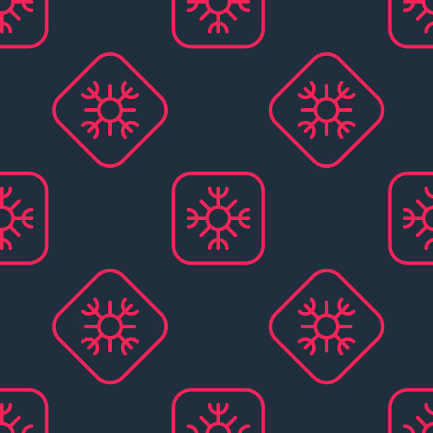 红线雪花图标孤立无缝模式上的黑色背景。向量图片下载