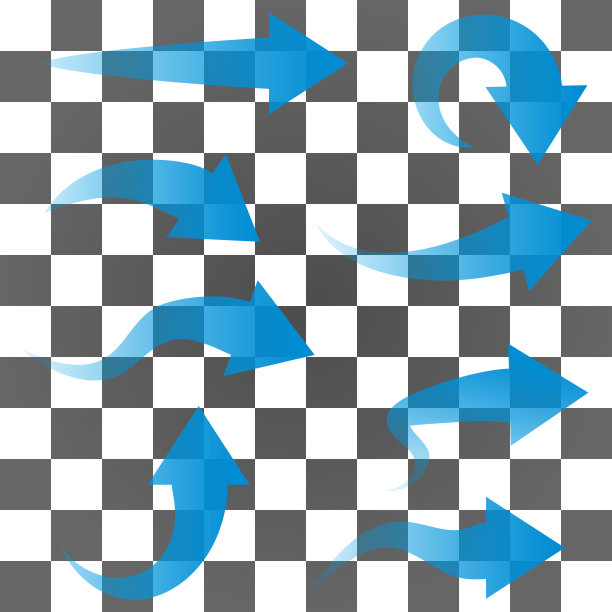 一组蓝色箭头。空气流通干净、新鲜。收集透明的方向箭头。向量图片下载