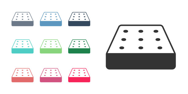 黑色床垫图标孤立在白色背景上。软垫舒适的睡眠床床垫。设置图标丰富多彩。向量图片下载