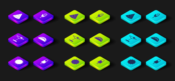 落日，冰棒冰淇淋，玛格丽塔鸡尾酒，墨西哥玉米饼，玉米和玉米片的图标。向量图片下载