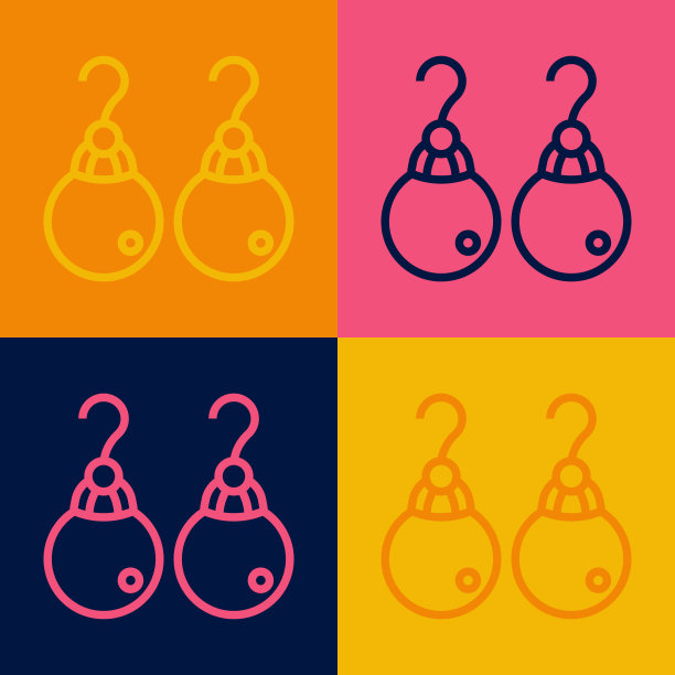 流行艺术线耳环图标孤立的颜色背景。珠宝配饰。向量图片下载