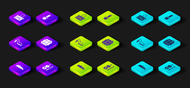 设置男人的鞋子，小提琴，女人，酒桶，披萨刀和手袋图标。向量图片下载