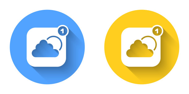 白色天气预报应用程序图标孤立与长阴影背景。圆按钮。向量图片下载