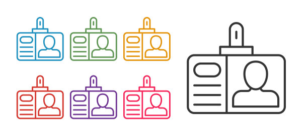 设置行标识徽章图标孤立在白色背景上。它可以用于展示，公司的身份，广告。设置图标丰富多彩。向量图片下载