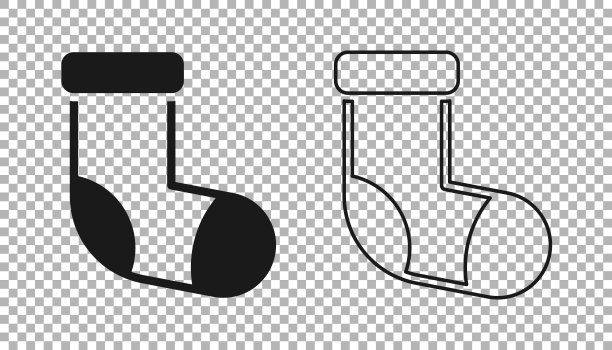 透明背景上的黑色圣诞长袜图标。圣诞快乐，新年快乐。矢量图图片下载