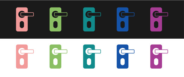 设置指纹门锁图标孤立在黑白背景上。ID的应用图标。识别标志。触摸id。向量图片下载