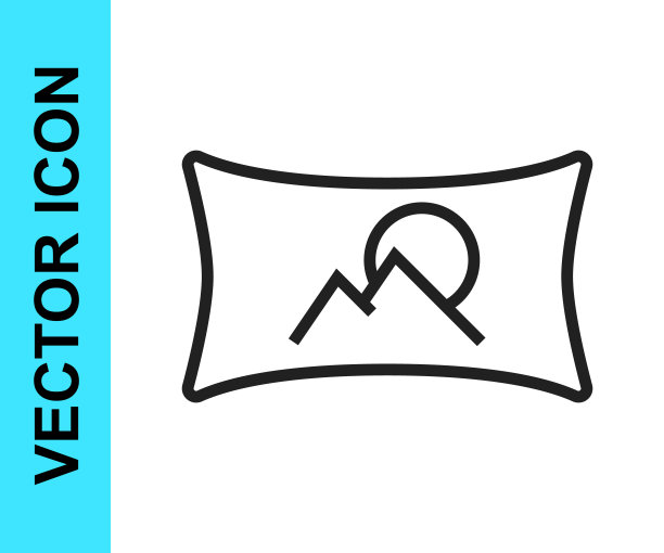 黑线广角图片图标孤立在白色背景上。全景视图。向量图片下载