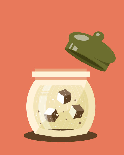 玻璃糖碗与甘蔗糖立方体平坦矢量插图孤立在红色背景上图片下载