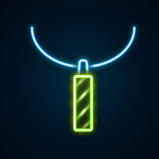 发光霓虹灯线吊坠项链图标孤立在黑色背景上。色彩斑斓的轮廓的概念。向量图片下载