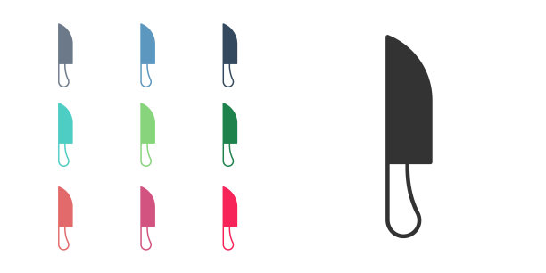 黑色刀图标孤立在白色背景上。餐具的象征。设置图标丰富多彩。向量图片下载