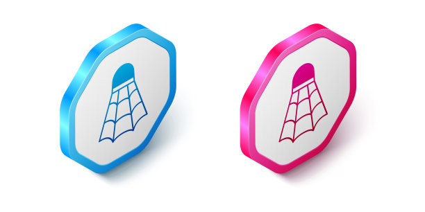 等距羽毛球羽毛球图标孤立在白色背景上。运动设备。六角按钮。向量图片下载