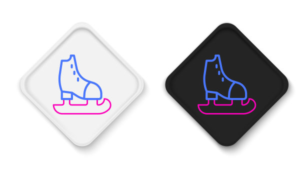 直线溜冰图标孤立在白色背景。溜冰鞋图标。带刀片的运动靴。色彩斑斓的轮廓的概念。向量图片下载