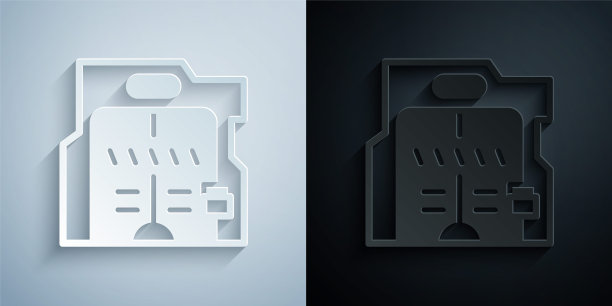 剪纸未来滑动门图标孤立的灰色和黑色背景。纸艺术风格。向量图片下载